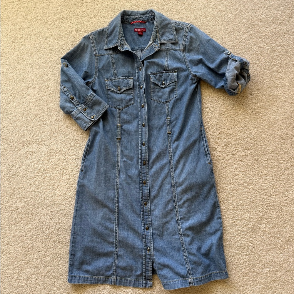 Denim Button-Up Shirt Dress XS